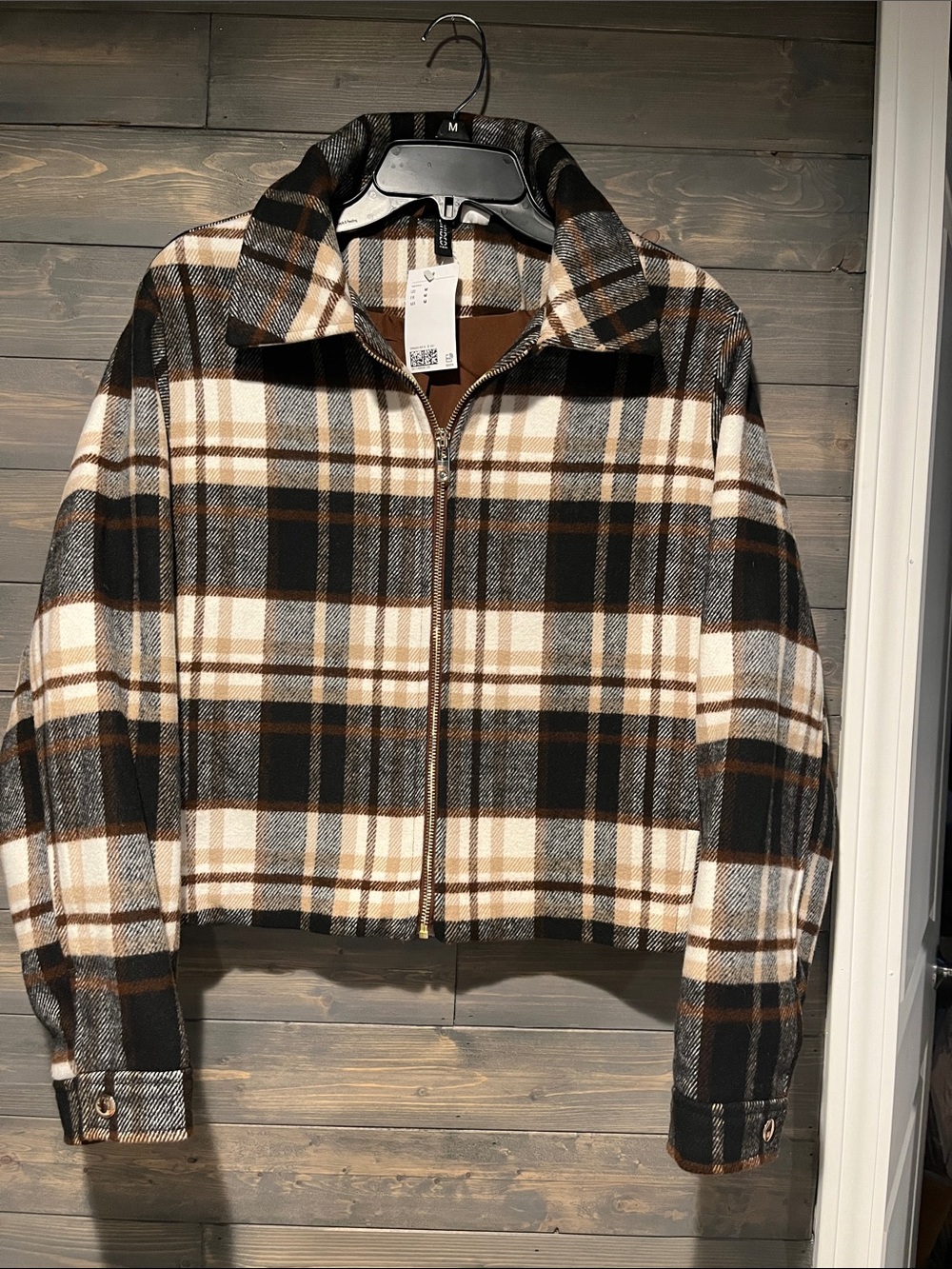 NWT H& M Brown Plaid Zip-Front Jacket M